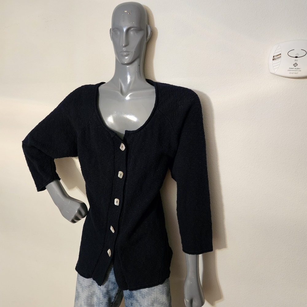 Sweater Loulou B. Textured cotton fit and flare Black Sz L - Picture 5 of 10